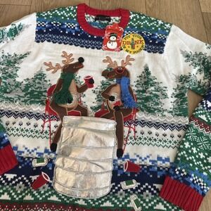Blizzard Bay Reindeers Drinking Beer Keg Ugly Christmas Holiday Sweater Mens Med
